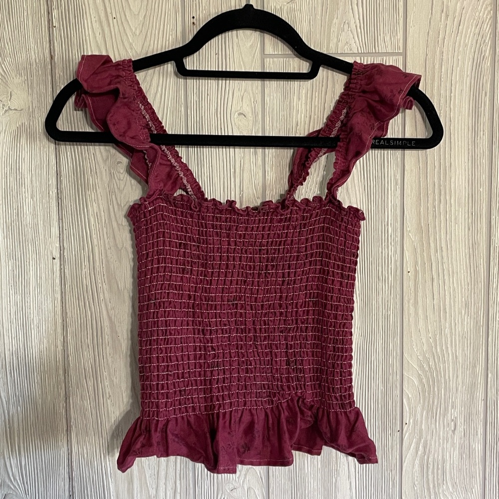 Reformation Burgundy Smocked Top